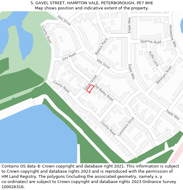 5, GAVEL STREET, HAMPTON VALE, PETERBOROUGH, PE7 8HE: Location map and indicative extent of plot
