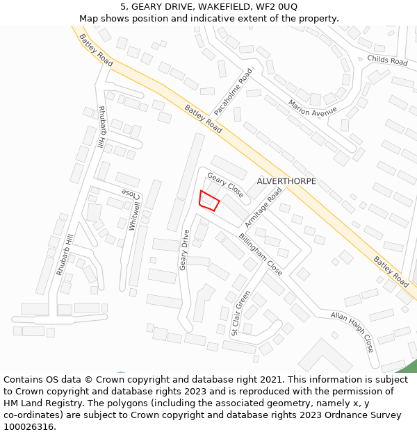 5, GEARY DRIVE, WAKEFIELD, WF2 0UQ: Location map and indicative extent of plot