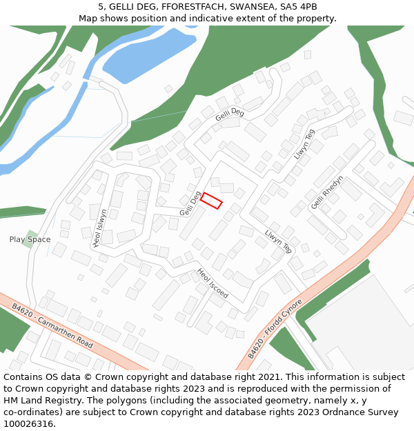 5, GELLI DEG, FFORESTFACH, SWANSEA, SA5 4PB: Location map and indicative extent of plot