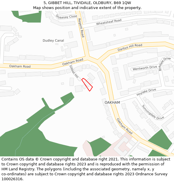 5, GIBBET HILL, TIVIDALE, OLDBURY, B69 1QW: Location map and indicative extent of plot