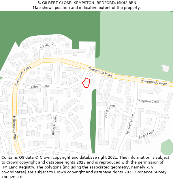 5, GILBERT CLOSE, KEMPSTON, BEDFORD, MK42 8RN: Location map and indicative extent of plot