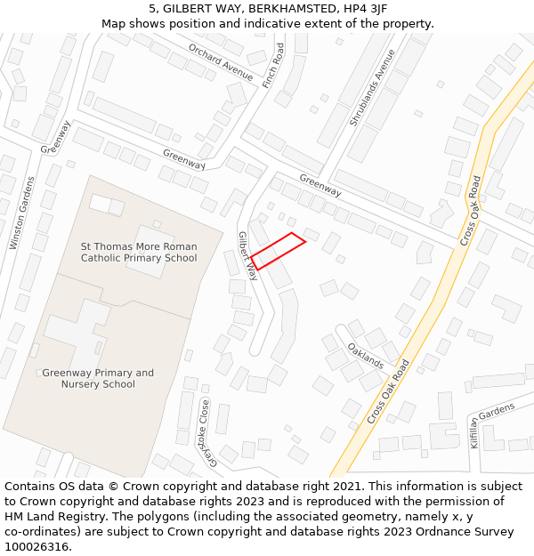 5, GILBERT WAY, BERKHAMSTED, HP4 3JF: Location map and indicative extent of plot