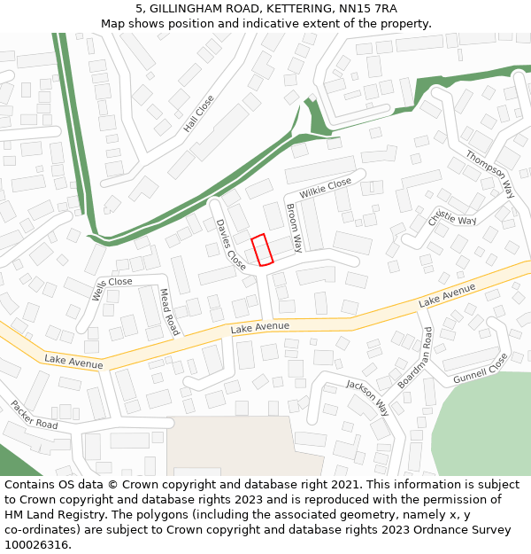 5, GILLINGHAM ROAD, KETTERING, NN15 7RA: Location map and indicative extent of plot