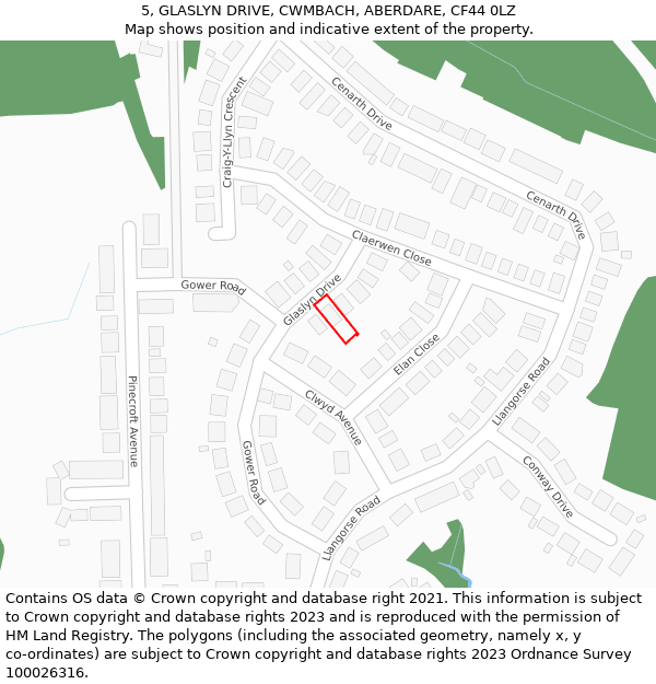 5, GLASLYN DRIVE, CWMBACH, ABERDARE, CF44 0LZ: Location map and indicative extent of plot