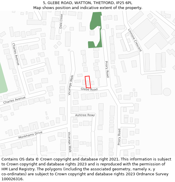 5, GLEBE ROAD, WATTON, THETFORD, IP25 6PL: Location map and indicative extent of plot