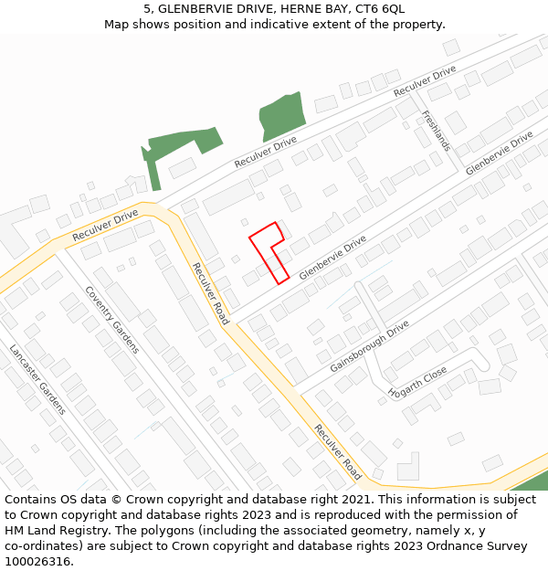 5, GLENBERVIE DRIVE, HERNE BAY, CT6 6QL: Location map and indicative extent of plot