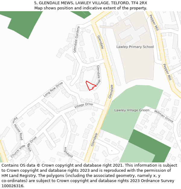 5, GLENDALE MEWS, LAWLEY VILLAGE, TELFORD, TF4 2RX: Location map and indicative extent of plot