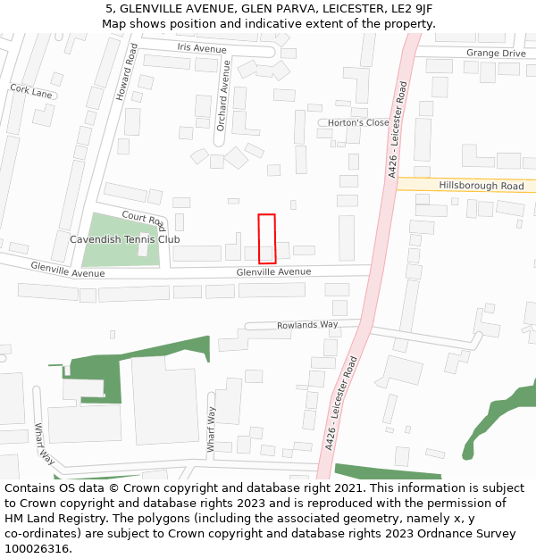 5, GLENVILLE AVENUE, GLEN PARVA, LEICESTER, LE2 9JF: Location map and indicative extent of plot