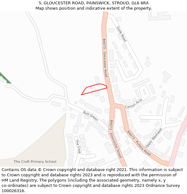 5, GLOUCESTER ROAD, PAINSWICK, STROUD, GL6 6RA: Location map and indicative extent of plot