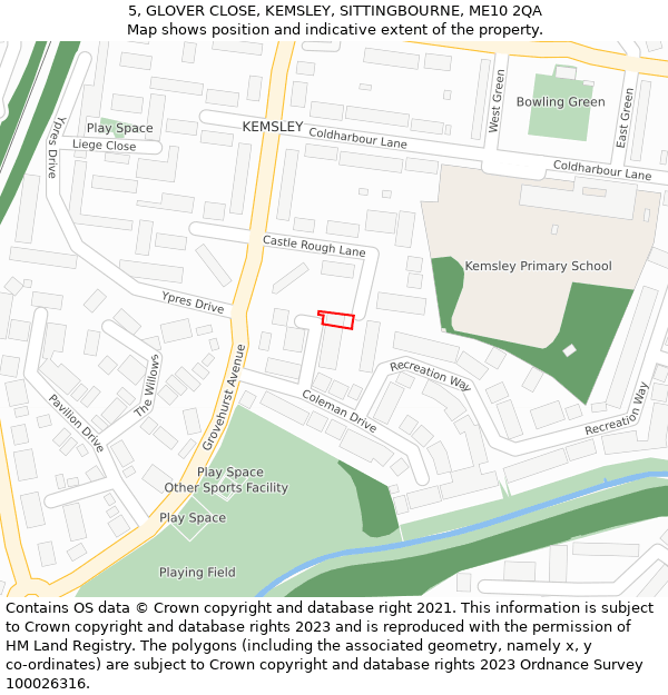 5, GLOVER CLOSE, KEMSLEY, SITTINGBOURNE, ME10 2QA: Location map and indicative extent of plot