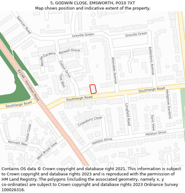 5, GODWIN CLOSE, EMSWORTH, PO10 7XT: Location map and indicative extent of plot