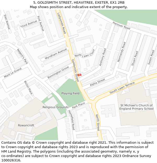 5, GOLDSMITH STREET, HEAVITREE, EXETER, EX1 2RB: Location map and indicative extent of plot