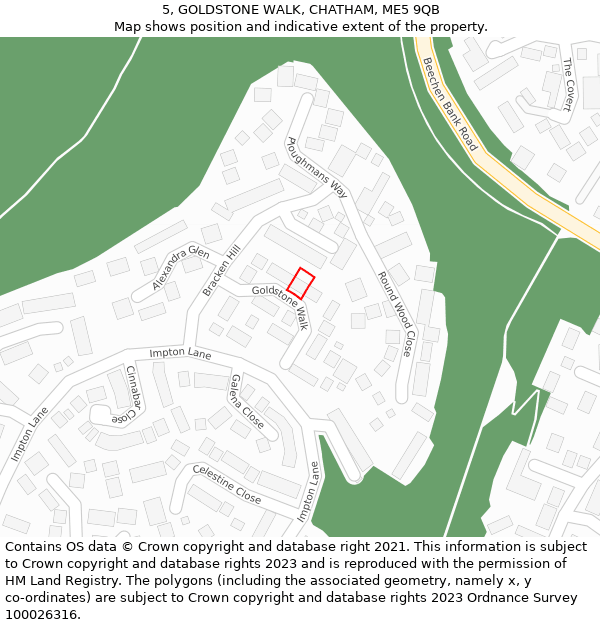 5, GOLDSTONE WALK, CHATHAM, ME5 9QB: Location map and indicative extent of plot