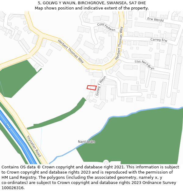 5, GOLWG Y WAUN, BIRCHGROVE, SWANSEA, SA7 0HE: Location map and indicative extent of plot