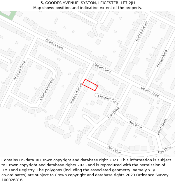 5, GOODES AVENUE, SYSTON, LEICESTER, LE7 2JH: Location map and indicative extent of plot