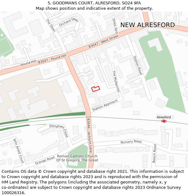 5, GOODMANS COURT, ALRESFORD, SO24 9FA: Location map and indicative extent of plot