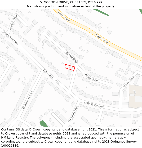 5, GORDON DRIVE, CHERTSEY, KT16 9PP: Location map and indicative extent of plot