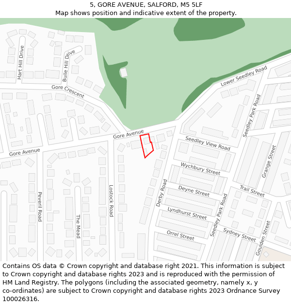 5, GORE AVENUE, SALFORD, M5 5LF: Location map and indicative extent of plot