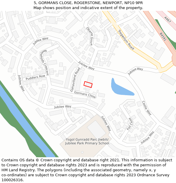 5, GORMANS CLOSE, ROGERSTONE, NEWPORT, NP10 9PR: Location map and indicative extent of plot