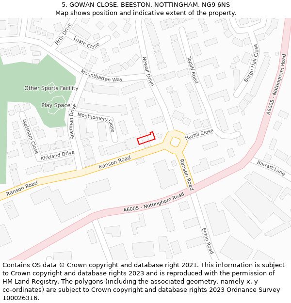 5, GOWAN CLOSE, BEESTON, NOTTINGHAM, NG9 6NS: Location map and indicative extent of plot