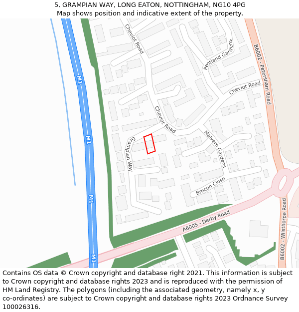 5, GRAMPIAN WAY, LONG EATON, NOTTINGHAM, NG10 4PG: Location map and indicative extent of plot