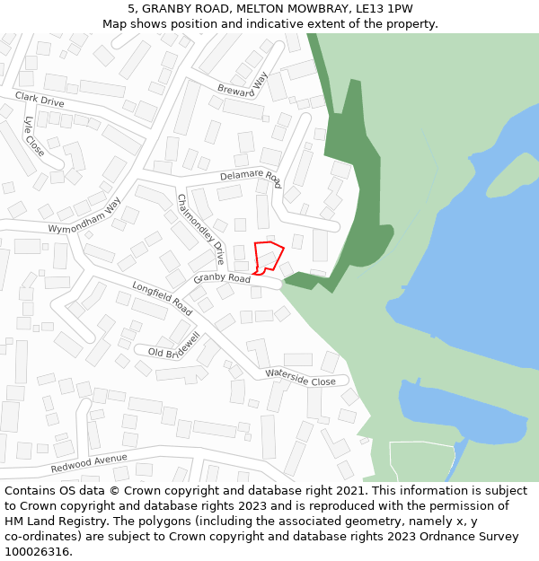 5, GRANBY ROAD, MELTON MOWBRAY, LE13 1PW: Location map and indicative extent of plot