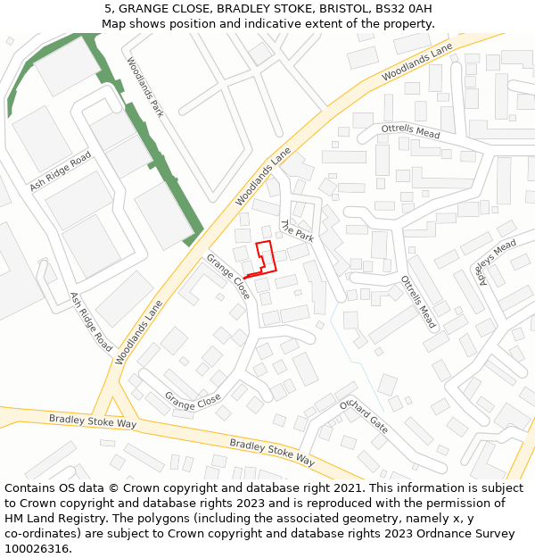 5, GRANGE CLOSE, BRADLEY STOKE, BRISTOL, BS32 0AH: Location map and indicative extent of plot