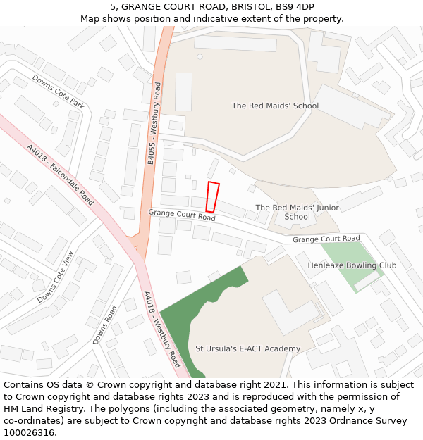 5, GRANGE COURT ROAD, BRISTOL, BS9 4DP: Location map and indicative extent of plot