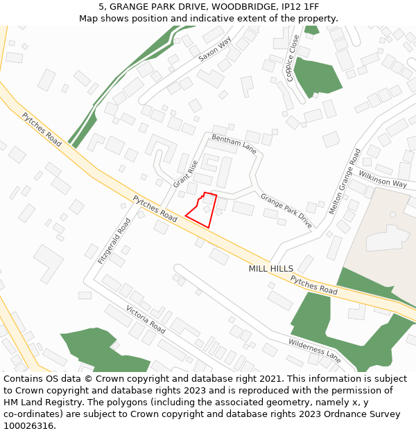 5, GRANGE PARK DRIVE, WOODBRIDGE, IP12 1FF: Location map and indicative extent of plot