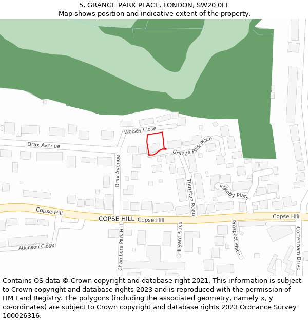 5, GRANGE PARK PLACE, LONDON, SW20 0EE: Location map and indicative extent of plot