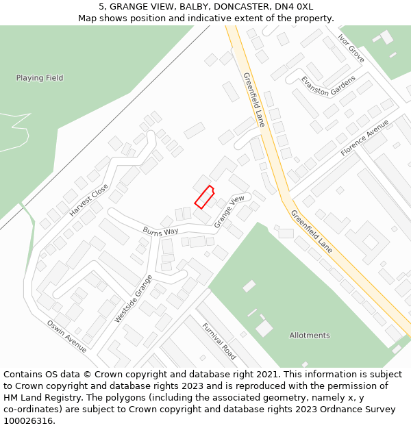 5, GRANGE VIEW, BALBY, DONCASTER, DN4 0XL: Location map and indicative extent of plot