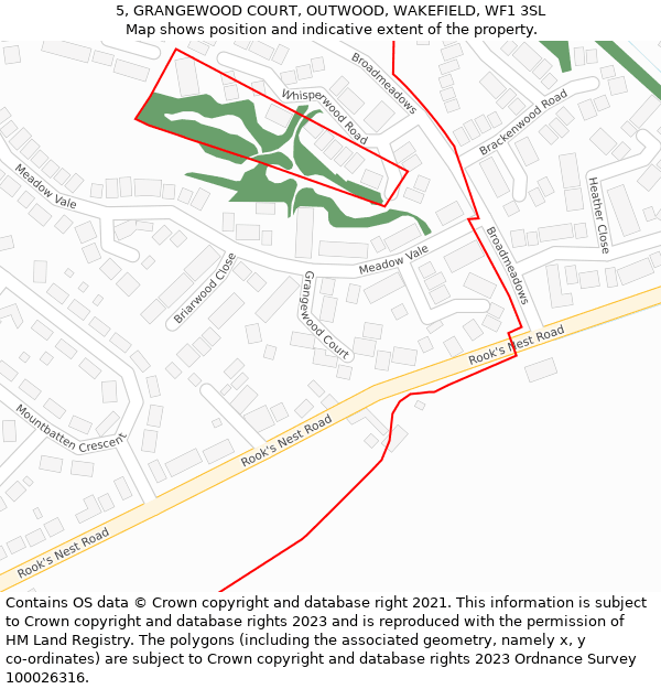 5, GRANGEWOOD COURT, OUTWOOD, WAKEFIELD, WF1 3SL: Location map and indicative extent of plot