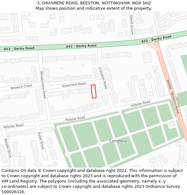 5, GRASMERE ROAD, BEESTON, NOTTINGHAM, NG9 3AQ: Location map and indicative extent of plot