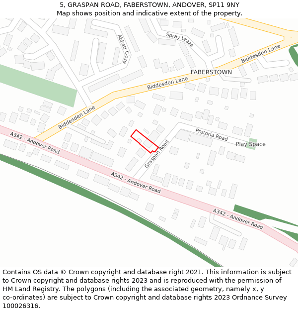 5, GRASPAN ROAD, FABERSTOWN, ANDOVER, SP11 9NY: Location map and indicative extent of plot