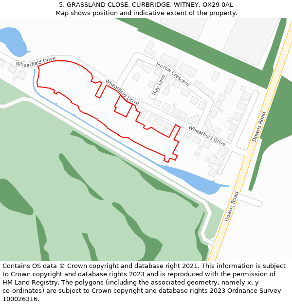 5, GRASSLAND CLOSE, CURBRIDGE, WITNEY, OX29 0AL: Location map and indicative extent of plot