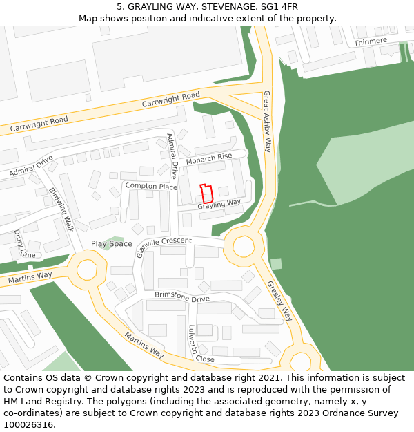 5, GRAYLING WAY, STEVENAGE, SG1 4FR: Location map and indicative extent of plot