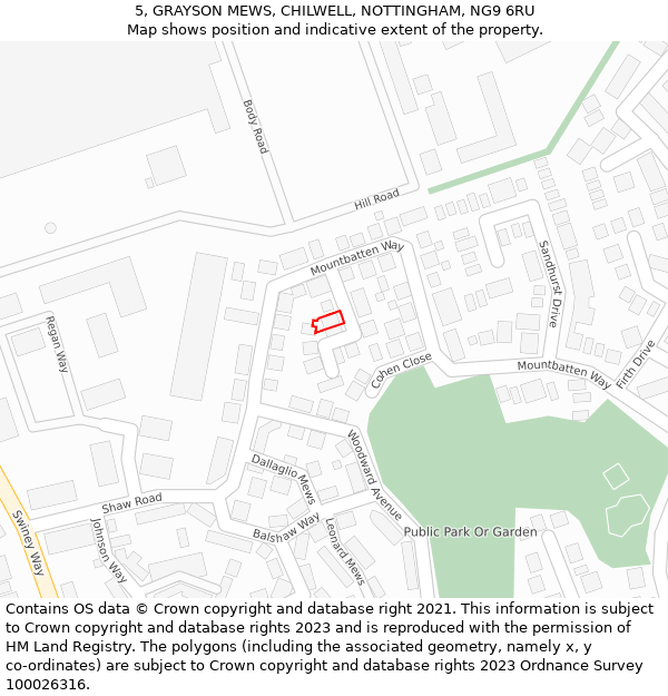 5, GRAYSON MEWS, CHILWELL, NOTTINGHAM, NG9 6RU: Location map and indicative extent of plot