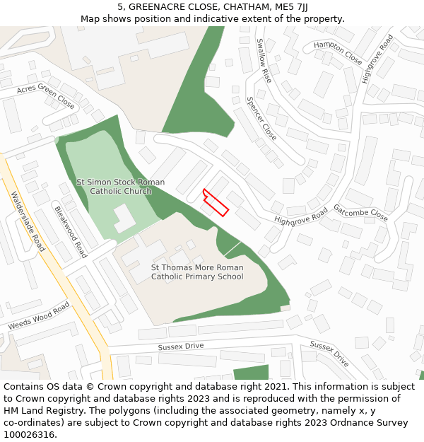 5, GREENACRE CLOSE, CHATHAM, ME5 7JJ: Location map and indicative extent of plot