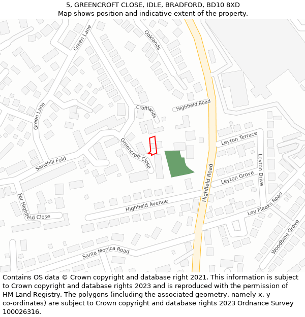 5, GREENCROFT CLOSE, IDLE, BRADFORD, BD10 8XD: Location map and indicative extent of plot