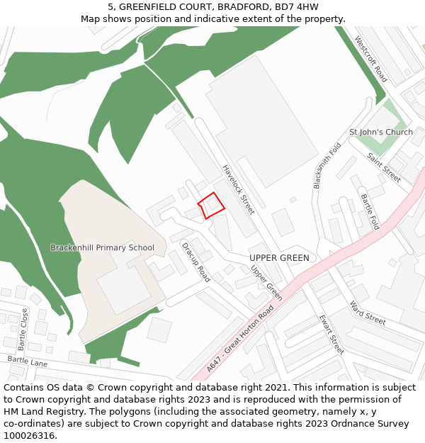 5, GREENFIELD COURT, BRADFORD, BD7 4HW: Location map and indicative extent of plot