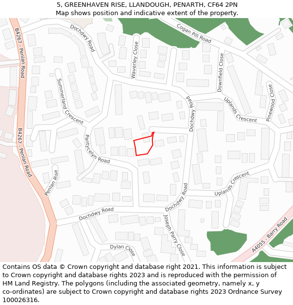 5, GREENHAVEN RISE, LLANDOUGH, PENARTH, CF64 2PN: Location map and indicative extent of plot