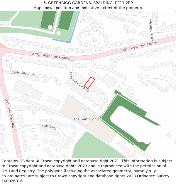 5, GREENRIGG GARDENS, SPALDING, PE11 2BP: Location map and indicative extent of plot