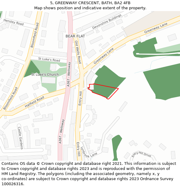 5, GREENWAY CRESCENT, BATH, BA2 4FB: Location map and indicative extent of plot