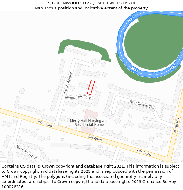 5, GREENWOOD CLOSE, FAREHAM, PO16 7UF: Location map and indicative extent of plot