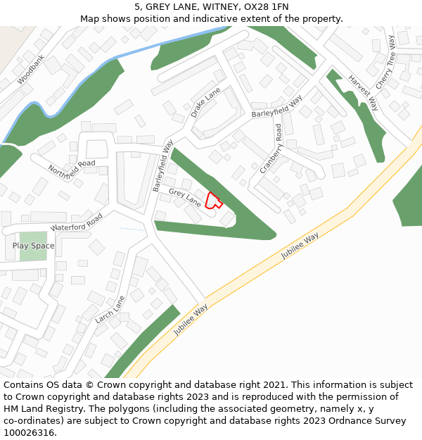 5, GREY LANE, WITNEY, OX28 1FN: Location map and indicative extent of plot