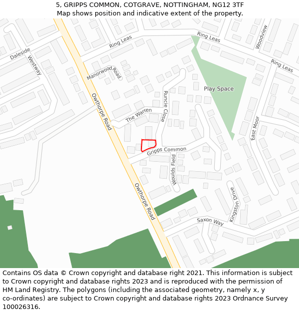 5, GRIPPS COMMON, COTGRAVE, NOTTINGHAM, NG12 3TF: Location map and indicative extent of plot