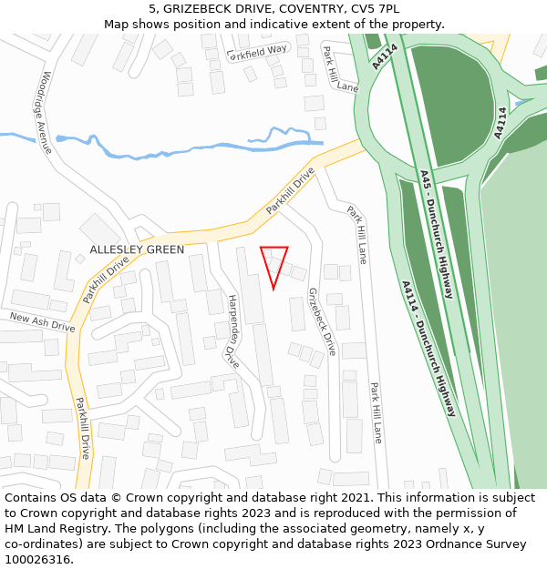 5, GRIZEBECK DRIVE, COVENTRY, CV5 7PL: Location map and indicative extent of plot