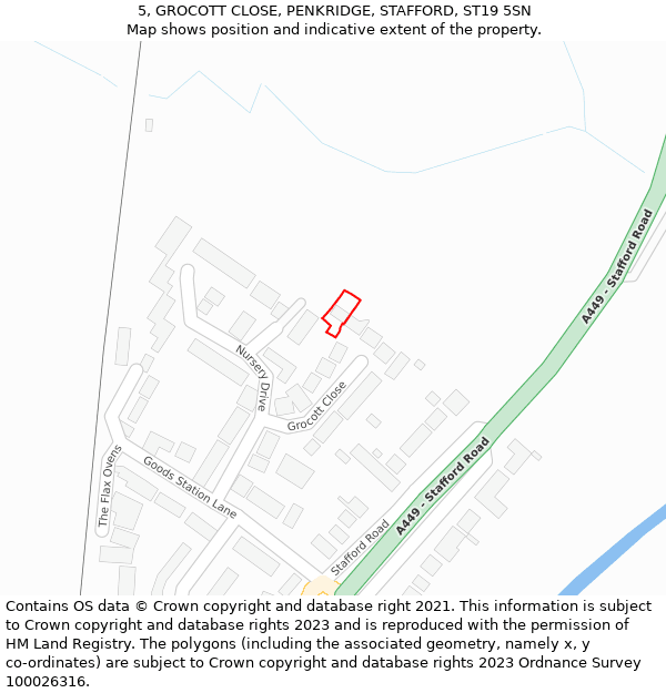 5, GROCOTT CLOSE, PENKRIDGE, STAFFORD, ST19 5SN: Location map and indicative extent of plot