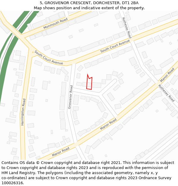 5, GROSVENOR CRESCENT, DORCHESTER, DT1 2BA: Location map and indicative extent of plot