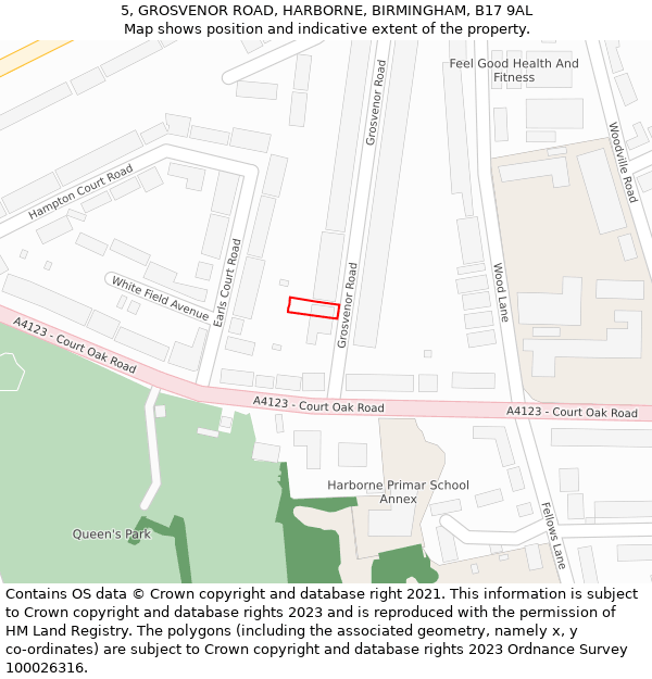 5, GROSVENOR ROAD, HARBORNE, BIRMINGHAM, B17 9AL: Location map and indicative extent of plot